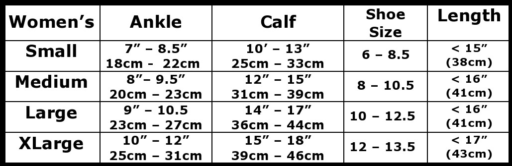 womens 8-15 mmHg sock size chart